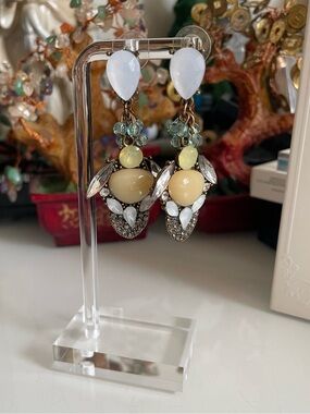 Elegant Multi-Color Crystal Drop Earrings - Yellow & White